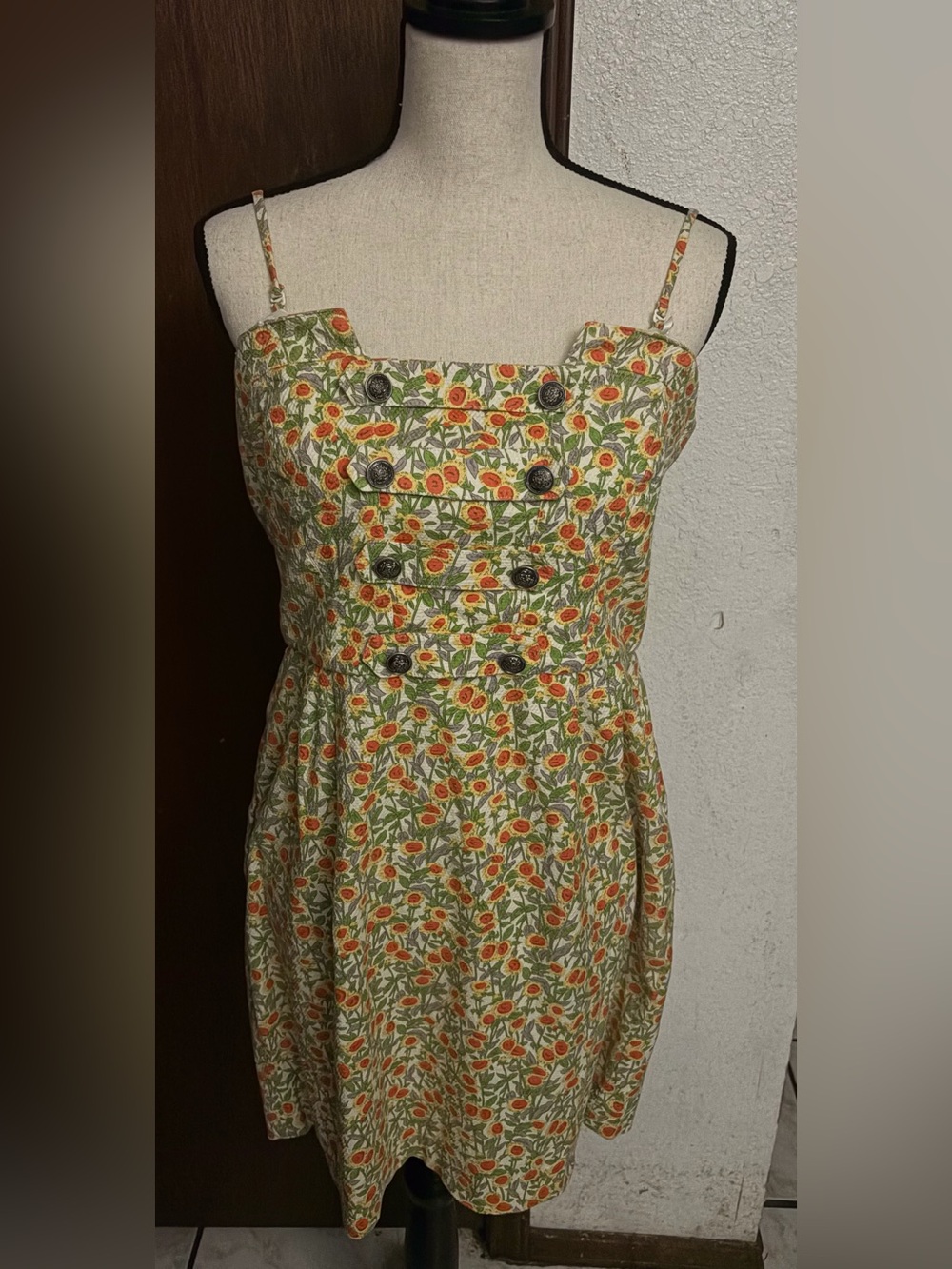 Floral Button-Front Mini Dress in Yellow & Orange